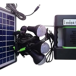 Kit Panel Solar Camping 3 Bombillas Usb Radio Mp3 Linterna Negro