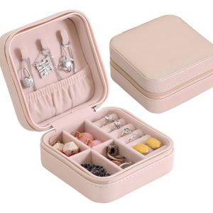 Joyero Portátil Organizador Con Cremallera Funda De Viaje De Piel Color Nude