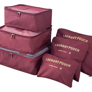 Set Viaje Bolsos 6 Organizadores Maleta Valija Color Bordó