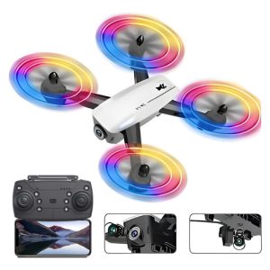 Drone Wifi Plegable Con Luces Led Doble Bateria Dual Camara Color Rojo
