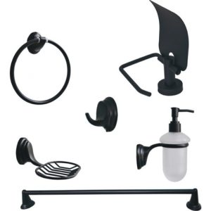 Juego Set De Accesorios Baño X6 Organizador Kit Negro Vidrio Negro