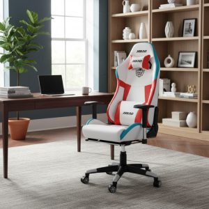 Silla Gamer Oficina Escritorio Ergónomica Masajeadora Gammer - Blanco-rojo.verde - Cuero Sintético
