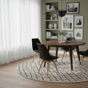 Kit 4 Sillas Eames Asiento Acolchado Patas En Madera Moderna Negro Acolchada Marrón Claro