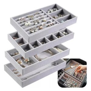 Organizador De Joyas X4 Joyero Multiusos Caja Para Joyas Gris