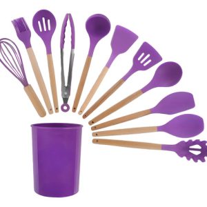 Set De Utensilios De Cocina 12 Piezas En Silicona Color Violeta