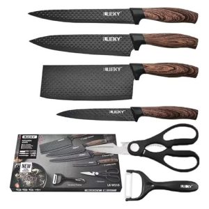 Set Cuchillos 6 Piezas Profesional Cocina Diseño Relieve Negro