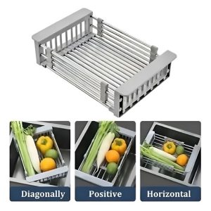 Rejilla Escurridor Para Fregadero Retráctil Acero Inoxidable Color Plateado