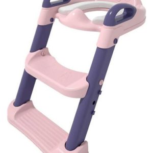 Asiento Entrenador Infantil Con Escalera Kiddos Adaptador Wc Con Colchon Antideslizante Ergonómico Seguro Plegable Para Niños O Niñas Color Rosa/morado