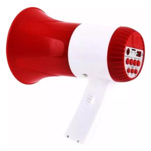 Megafono Recargable Sirena Grabador Voz 50w Altavoz Bocina Blanco Y Rojo