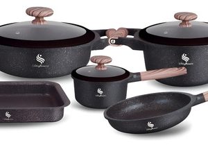 Batería Ollas En Granito 8 Piezas Schaffhausen Black Gold Color Back Gold