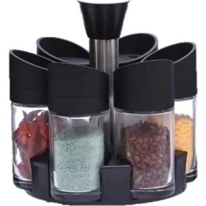 Condimentero Giratorio Organizador Especias 6 Piezas Cocina Negro