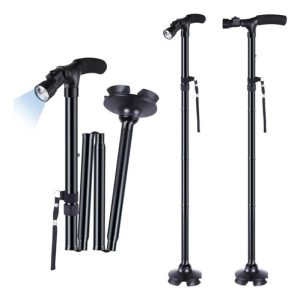 Baston Plegable Para Caminar Con Luz Led Base Articulada Mn 8051 Color Negro