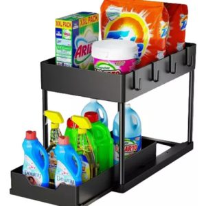Organizador Cocina 2 Niveles Extraible Rack Baño Gabinete Negro