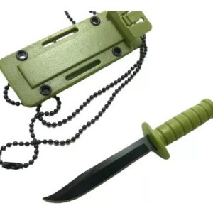 Mini Cuchillo Tactico Defensa Funda Rigida Cadena Collar Verde Musgo