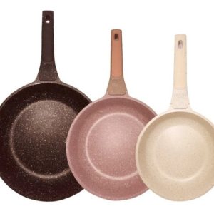 Sartenes En Mármol Antiadherentes Con Tapa X3 Renahouse  Colores Tierra