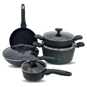 Juego De Ollas Marmol Antiadherente 9pcs Sartenes Lujo Rh09 Color Verde Oscuro