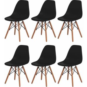 Kit De 6 Sillas Para Sala De Estar Y Comedor Charles Eiffel Eames, Marco De Silla De Madera, Color, Mesa De Comedor, Silla De Cocina Con Respaldo Charles Eames Eiffel Wood, Negro