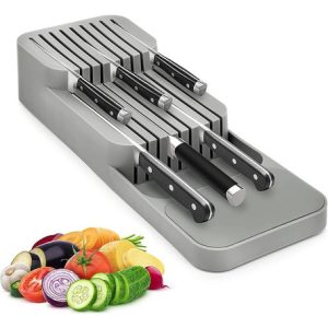 Organizador De Cocina Porta Cuchillos Para Cajones Bandeja Gris Oscuro