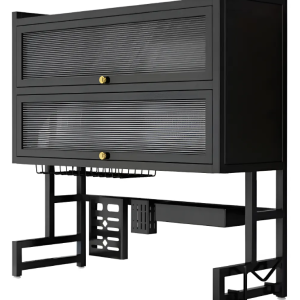 Escurridor Platos Cocina Con Gabinete Doble Organizador De Loza Color Negro